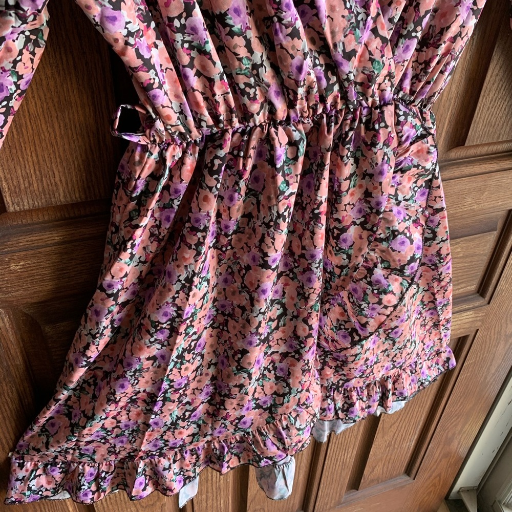 NWT Nasty Gal pink floral frilly faux wrap dress - Picture 5 of 16